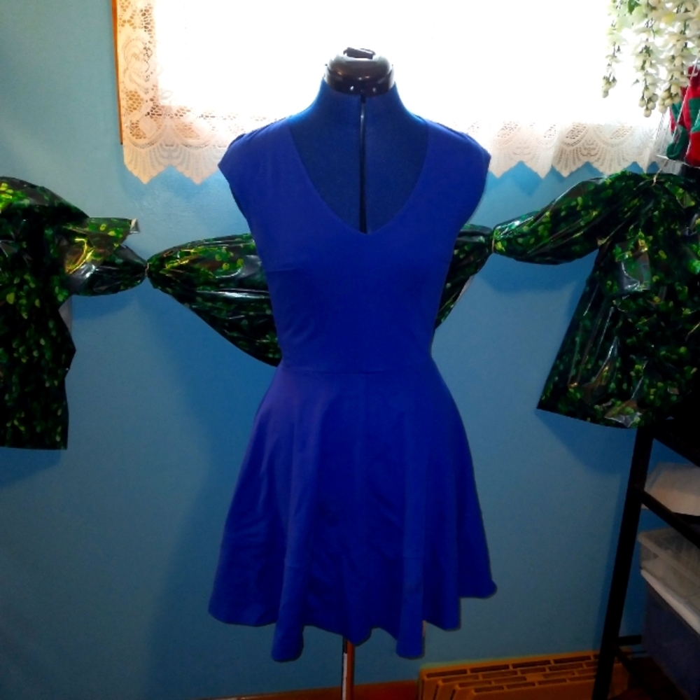 Bar III Blue Cap Sleeve Fit and Flare Dress